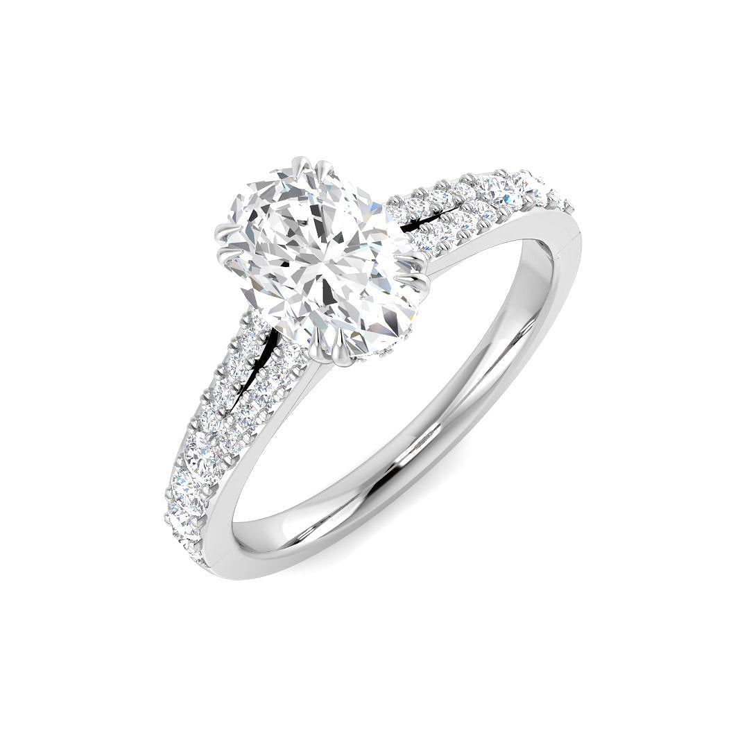Harrogate Jewellers' 1.00ct Oval Cut Lab-Grown Solitaire Diamond Ring in Platinum with Split Shoulder design, carefully crafted in Yorkshire for bespoke elegance and romance.