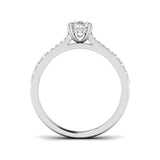Harrogate Jewellers 1.00ct oval cut lab-grown diamond solitaire ring with split shoulder in platinum, showcasing a secret diamond under halo design, bespoke jewellery from Yorkshire.