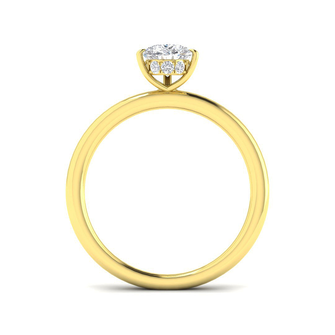 Harrogate Jewellers' Pear Cut Lab-Grown Solitaire Diamond with Under Halo 1.00ct, set in 18ct gold, against a white background