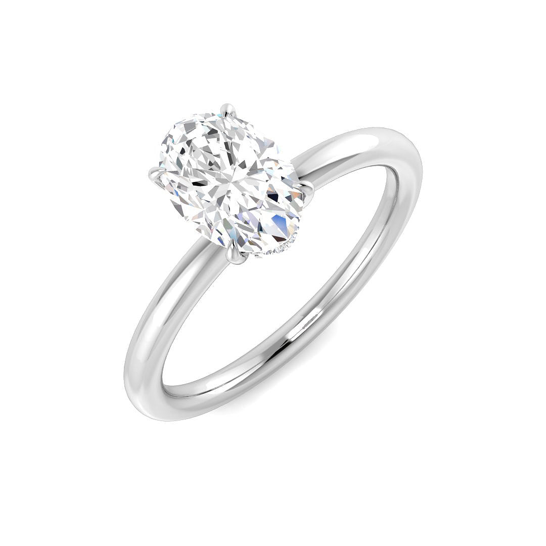 Harrogate Jewellers oval cut lab-grown solitaire diamond ring with under halo, 1.11ct, in platinum, showcasing Yorkshire bespoke jewellery craftsmanship.