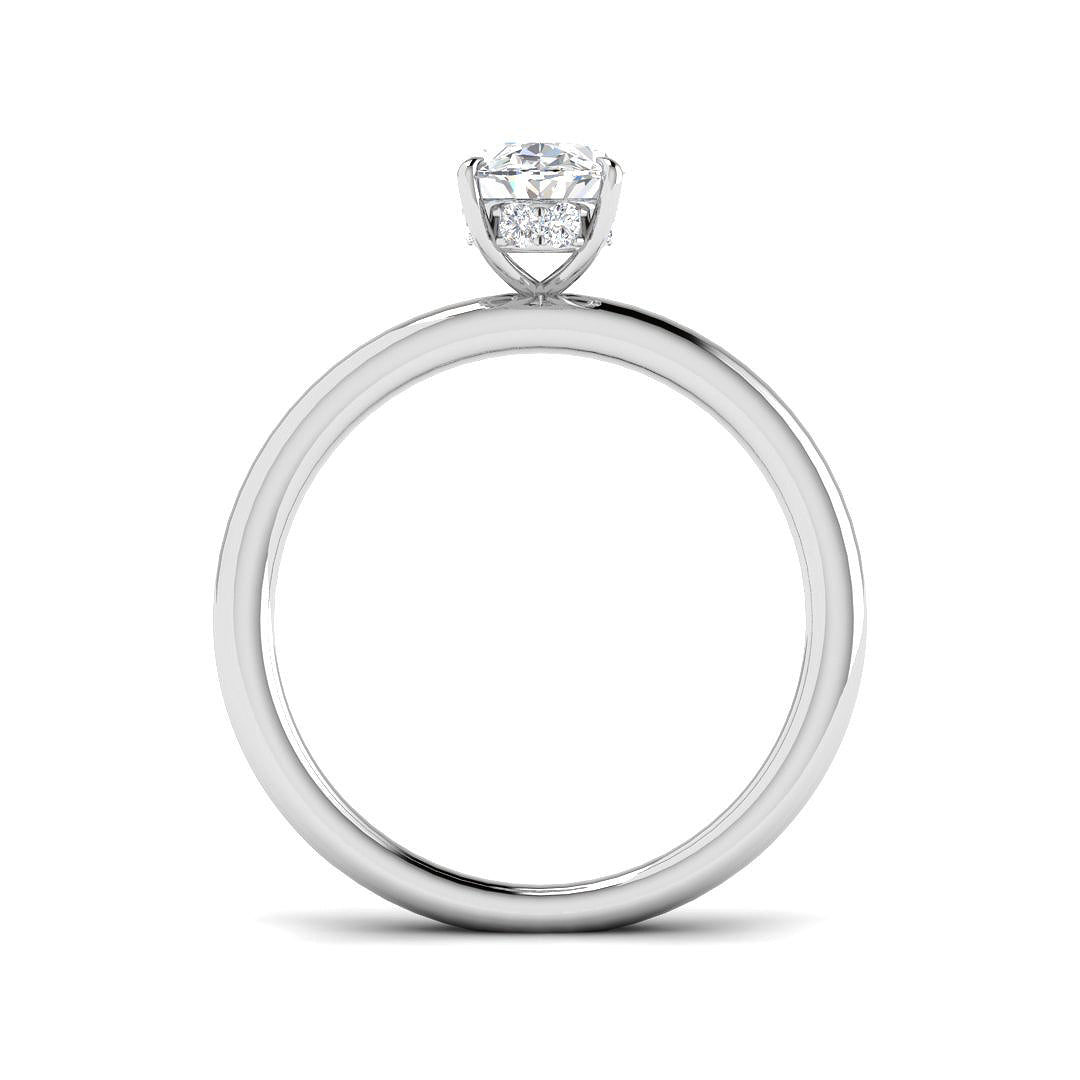 Harrogate Jewellers' Platinum Oval Cut Lab-Grown Solitaire Diamond Ring with Under Halo 1.11ct, featured against a white background, showcasing its modern romantic style for bespoke Yorkshire jewellery.