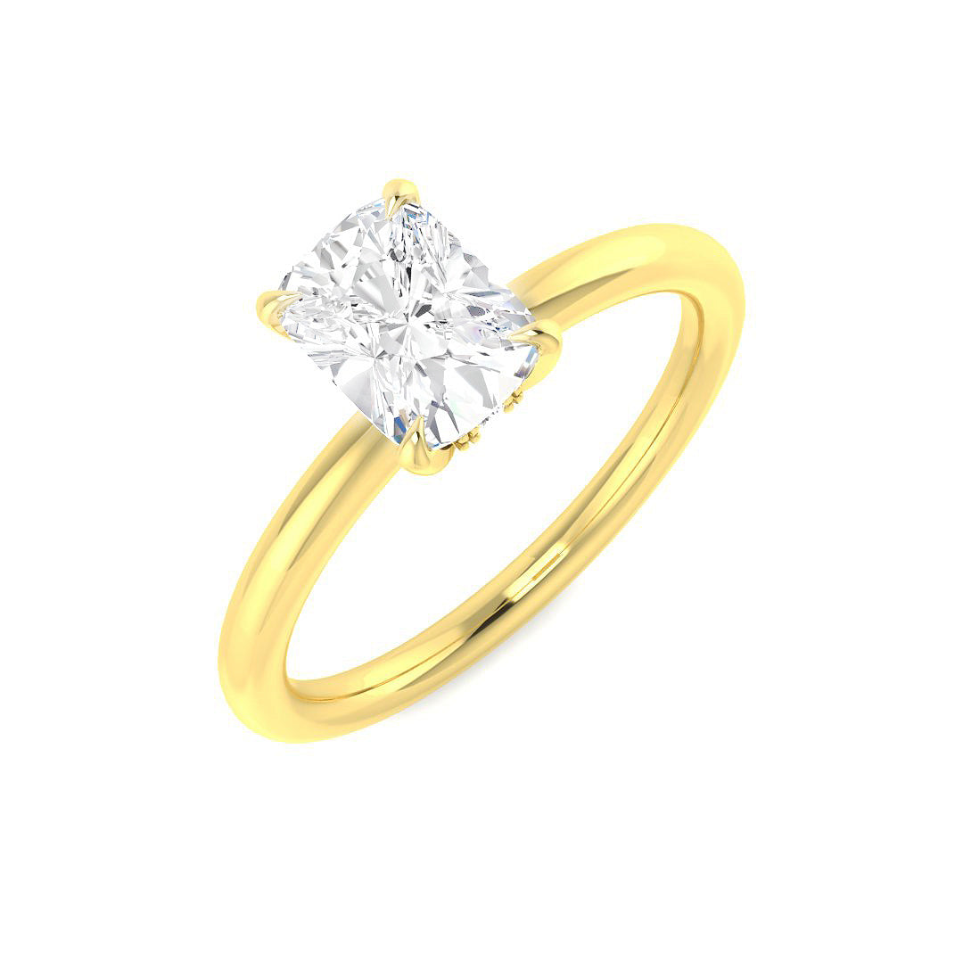 Harrogate Jewellers Elongated Cushion Cut Solitaire Lab-Grown 1.00ct ring, bathed in platinum with a brilliant, clear diamond, perfect for Yorkshire bespoke engagement and Earth Mined Diamond Wedding Rings.