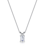 Emerald Cut Diamond Solitaire Pendant in White Gold by Harrogate Jewellers, bespoke lab grown diamond jewellery in Harrogate, Yorkshire.