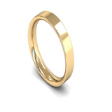 Harrogate Jewellers' Gents Yellow Gold Flat Court Wedding Ring on a white background, perfect for bespoke, lab grown diamond engagement in Yorkshire.