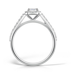 Harrogate Jewellers' CONNIE - Lab-Grown Emerald Cut Diamond Halo Ring, exquisite platinum engagement ring with a central laboratory-grown diamond, surrounded by miniature Earth Mined Diamonds on a white gold band, bespoke jewellery from Yorkshire.