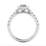 Harrogate Jewellers' Platinum Engagement Ring with 0.50ct Lab-Grown Emerald Cut Diamond Halo in Yorkshire, Earth Mined Diamonds Wedding Rings, bespoke jewellery.