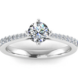 Harrogate Jewellers' MELODY engagement ring featuring a 1.00ct round brilliant cut lab-grown diamond, halo design and platinum band, ideal for Yorkshire bespoke jewellery lovers.