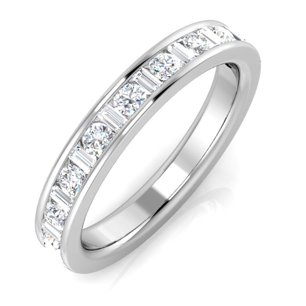 Silver ring with diamond stones on a white background