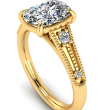 Elongated 2ct Cushion Cut Art Deco Engagement Ring by Harrogate Jewellers, featuring a stunning laboratory grown diamond set in white gold, a popular choice for bespoke jewellery in Yorkshire.