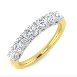 Harrogate Jewellers 7 stone diamond eternity ring showcasing round brilliant cut lab grown diamonds, set in 18ct yellow gold or platinum, against a white background.