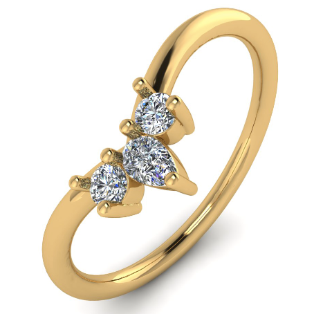 Harrogate Jewellers' Curved Diamond Band with Pear and Round Brilliant Cut Earth Mined Diamonds, elegant gold wedding ring set against white background