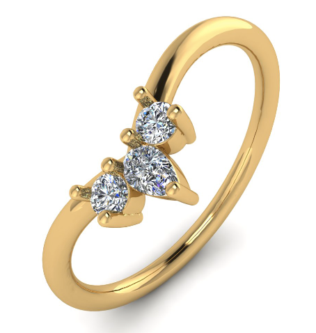 Harrogate Jewellers' Curved Diamond Band with Pear and Round Brilliant Cut Earth Mined Diamonds, elegant gold wedding ring set against white background