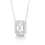 Emerald Cut Diamond Halo Pendant by Harrogate Jewellers, bespoke 1.00ct white gold pendant, perfect for Yorkshire weddings and engagements.