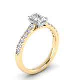 Harrogate Jewellers' ADELE Lab-Grown Emerald Cut Diamond Ring with Classic Set Shoulders, showcasing Earth Mined Diamonds Wedding Ring in platinum.