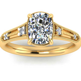 Elongated 2ct cushion cut engagement ring by Harrogate Jewellers, Art Deco-inspired design with platinum band and Earth Mined Diamonds, bespoke jewellery in Yorkshire.