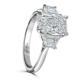 Radiant Cut Laboratory Grown Diamond Trilogy Engagement Ring with Trapezoid Side Stones, 3.00ct, Platinum