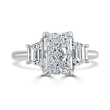 Radiant Cut Laboratory Grown Diamond Trilogy Engagement Ring with Trapezoid Side Stones, 3.00ct, Platinum