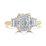 Radiant Cut Laboratory Grown Diamond Trilogy Engagement Ring with Trapezoid Side Stones, 3.00ct, 18ct Yellow Gold