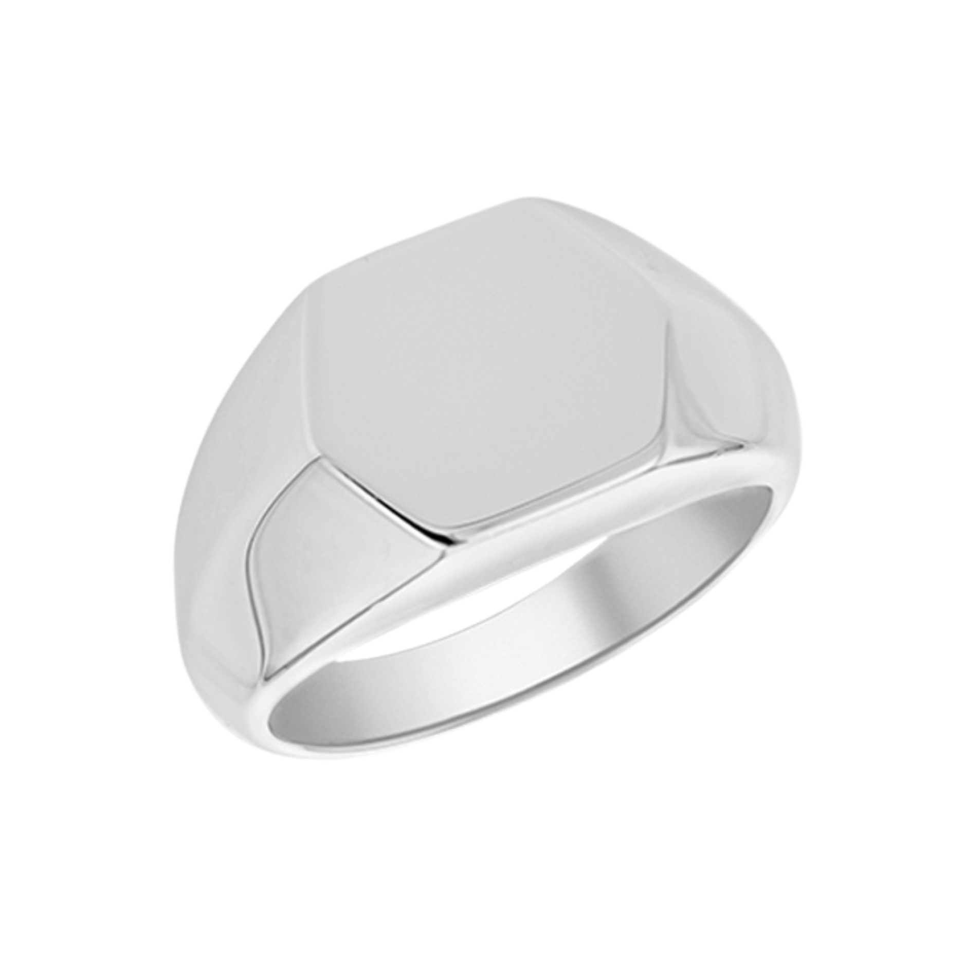 Hexagonal Signet Ring in Rhodium Plated Sterling Silver by Harrogate Jewellers, a unique piece of bespoke jewellery for wedding or engagement, crafted in Yorkshire.