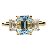 Emerald Cut Aquamarine and Diamond Trilogy Ring, 18ct Yellow Gold