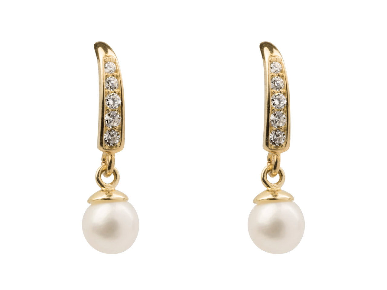9ct Yellow Gold Freshwater Pearl and CZ Drop Earrings from Harrogate Jewellers, featuring elegant design and sparkling accents perfect for bespoke jewellery lovers in Harrogate, Yorkshire.