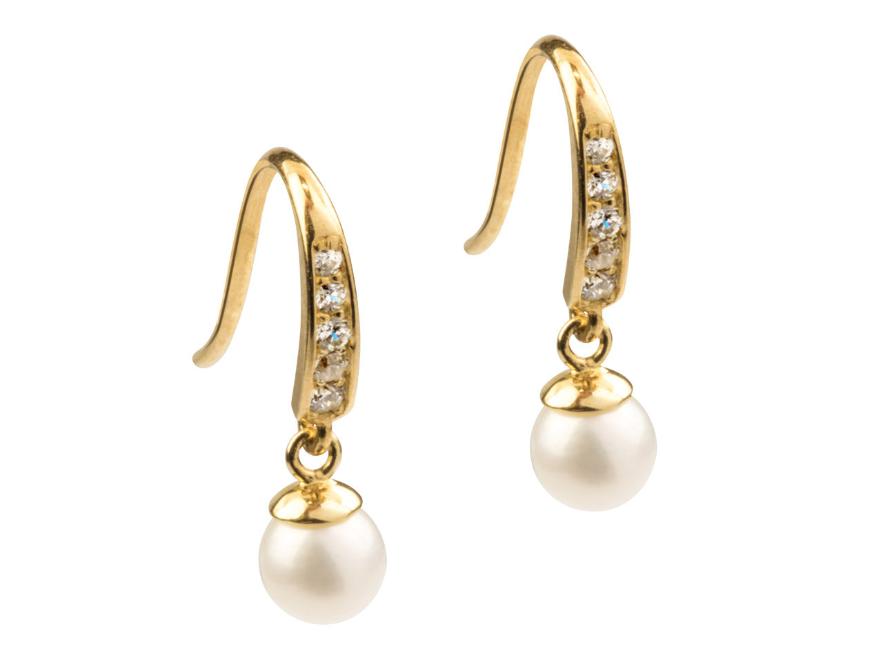 9ct Yellow Gold Drop Earrings from Harrogate Jewellers with Freshwater Pearl and CZ gemstones, ideal for engagement or wedding occasions in Yorkshire.