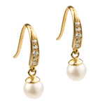 9ct Yellow Gold Drop Earrings from Harrogate Jewellers with Freshwater Pearl and CZ gemstones, ideal for engagement or wedding occasions in Yorkshire.
