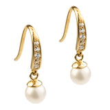 9ct Yellow Gold Drop Earrings from Harrogate Jewellers with Freshwater Pearl and CZ gemstones, ideal for engagement or wedding occasions in Yorkshire.