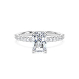 Lab-Grown Radiant Cut Diamond Engagement Ring Diamond Shoulders Hidden Halo | The Macie Ring