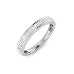 Platinum Baguette Diamond Half Eternity Ring Q 1/2 by Harrogate Jewellers, showcasing baguette cut laboratory grown and Earth Mined Diamonds, bespoke wedding jewellery in Harrogate, Yorkshire.