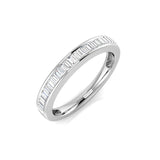 Platinum Baguette Diamond Half Eternity Ring Q 1/2 by Harrogate Jewellers, showcasing baguette cut laboratory grown and Earth Mined Diamonds, bespoke wedding jewellery in Harrogate, Yorkshire.
