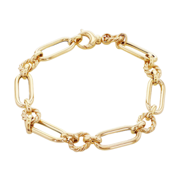Harrogate Jewellers Yellow Gold Decorative Link Bracelet, a bespoke jewellery piece perfect for weddings in Yorkshire, Earth Mined Diamonds.
