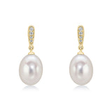 Harrogate Jewellers' Yellow Gold Pearl Diamond Line Drop Earrings, bespoke bridal jewellery in Harrogate, Yorkshire. Perfect for wedding or engagement.