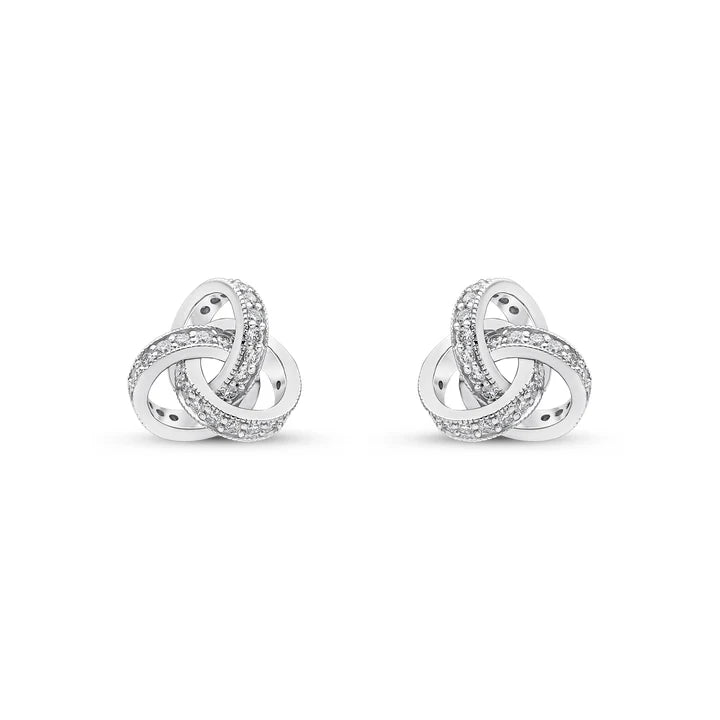 Diamond Knot Stud Earrings by Harrogate Jewellers, made from 18ct white gold, adorned with grain-set natural and laboratory grown diamonds, perfect for bespoke Yorkshire wedding jewellery.