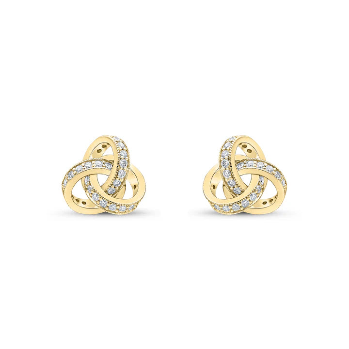 18ct Gold Diamond Knot Stud Earrings from Harrogate Jewellers, featuring round brilliant-cut diamonds, perfect for wedding or bespoke jewellery in Harrogate, Yorkshire.