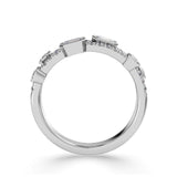 Harrogate Jewellers platinum ring with mixed cut diamonds, rubover set stones on a white background, bespoke engagement ring design from Yorkshire