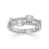 Harrogate Jewellers' mixed cut diamond ring with rubover set stones, made of platinum or white gold, featuring laboratory grown and natural Earth Mined Diamonds, bespoke jewellery in Harrogate, Yorkshire.