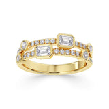 Harrogate Jewellers' Mixed Cut Diamond Ring with Rubover Set Stones, crafted in platinum, showcasing brilliant and emerald cut laboratory grown diamonds, perfect for bespoke Yorkshire wedding