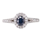Sapphire and Diamond Halo Engagement Ring Preloved 18ct White Gold