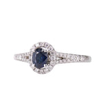 Sapphire and Diamond Halo Engagement Ring Preloved 18ct White Gold