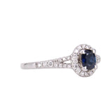 Sapphire and Diamond Halo Engagement Ring Preloved 18ct White Gold
