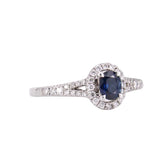 Sapphire and Diamond Halo Engagement Ring Preloved 18ct White Gold