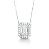 Emerald Cut Diamond Halo Pendant White Gold 1.00ct