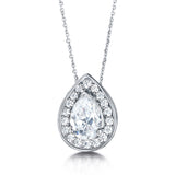 Pear Cut Diamond Halo Pendant White Gold 1.00ct