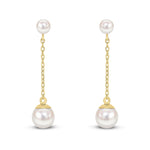 9ct Yellow Gold Chain Drop Pearl Earrings from Harrogate Jewellers, perfect for elegant bridal wear or timeless everyday elegance.
