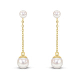 9ct Yellow Gold Chain Drop Pearl Earrings from Harrogate Jewellers, perfect for elegant bridal wear or timeless everyday elegance.
