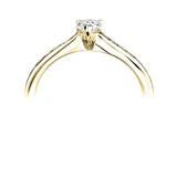 Pear Cut Diamond Engagement Ring with Channel Set Shoulders by Harrogate Jewellers, featuring a brilliant earth mined diamond, surrounded by smaller diamonds on a platinum band.