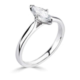 Classic Marquise Cut Solitaire Diamond Engagement Ring from Harrogate Jewellers, featuring lab grown diamond on a silver band.