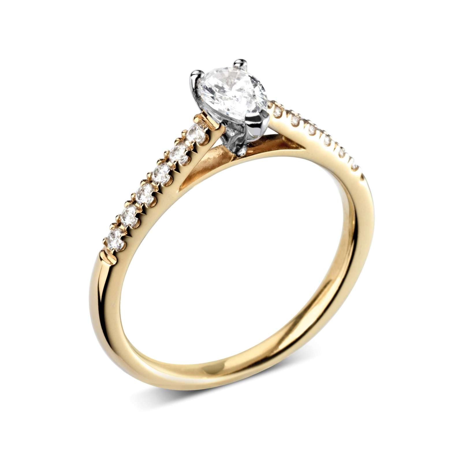 Tapered Claw Set Pear Cut Diamond Engagement Ring from Harrogate Jewellers, showcasing a stunning central diamond with smaller diamonds on the band, perfect for bespoke jewellery lovers in Yorkshire.