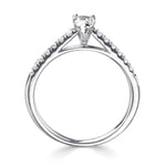 Harrogate Jewellers pear cut diamond engagement ring, with a tapered claw setting and diamond-set shoulders, made of platinum, a popular bespoke jewellery choice in Yorkshire.